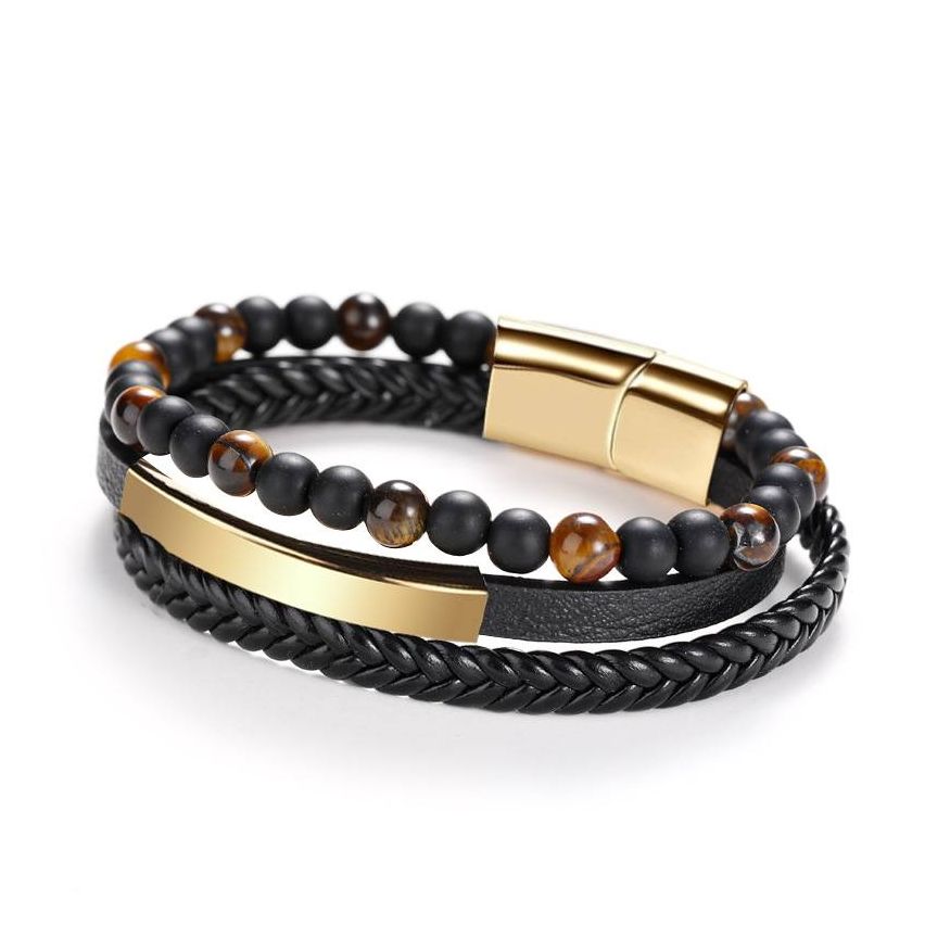 Gold Plating Tiger Eyes Leather Men-c