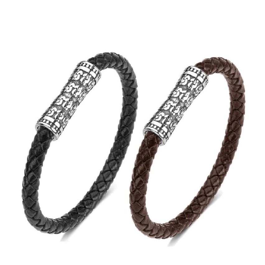 S.Steel Antique silver Leather Men 23g 