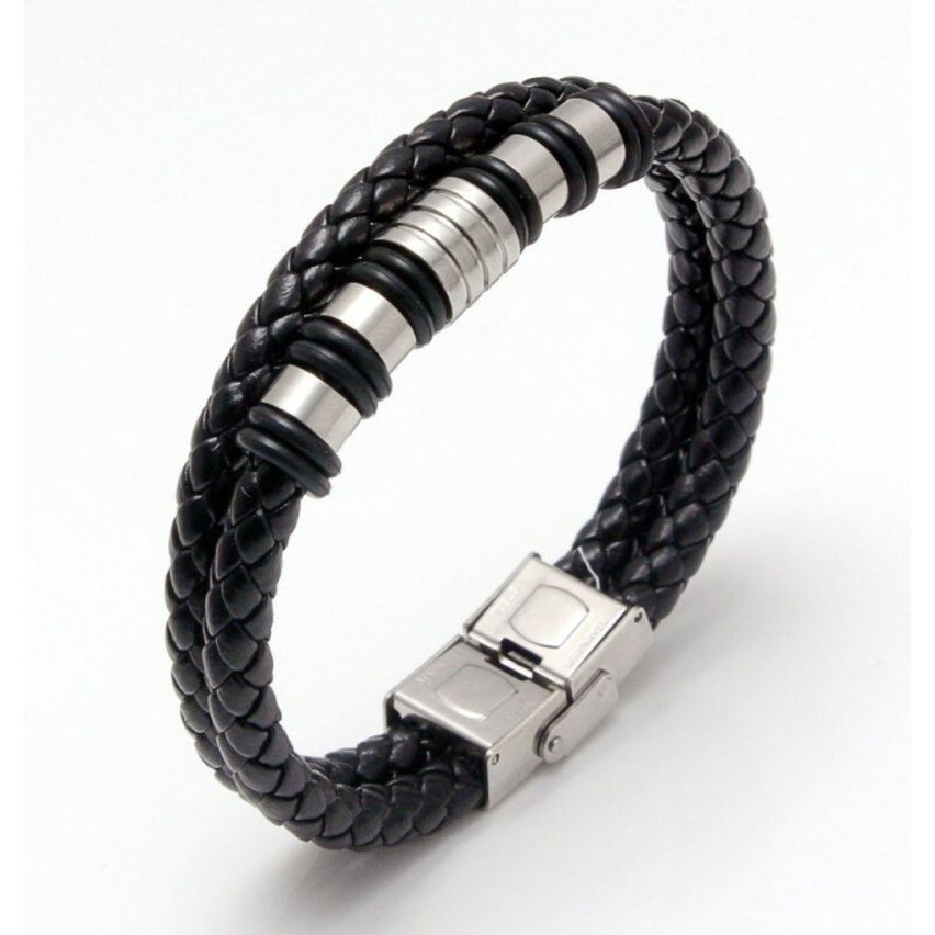 S.Steel Black Leather Men-c 19g