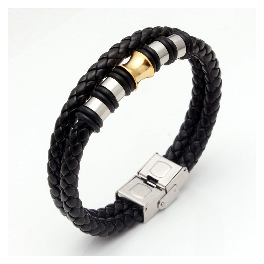 S.Steel Black Leather Men-c 19g