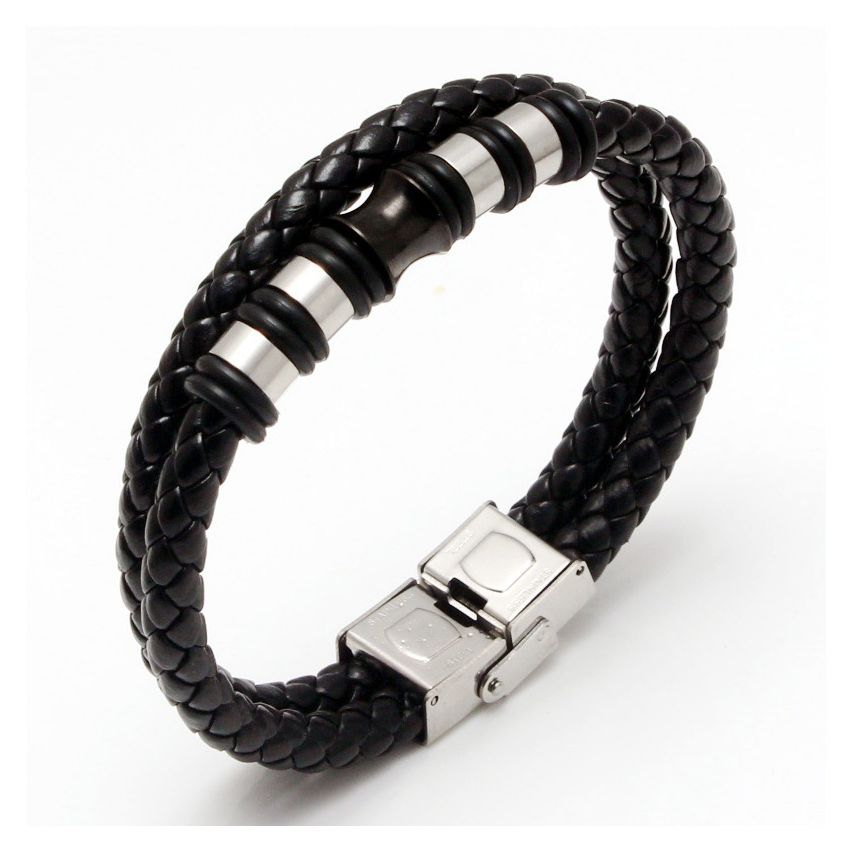 S.Steel Black Leather Men-c 19g