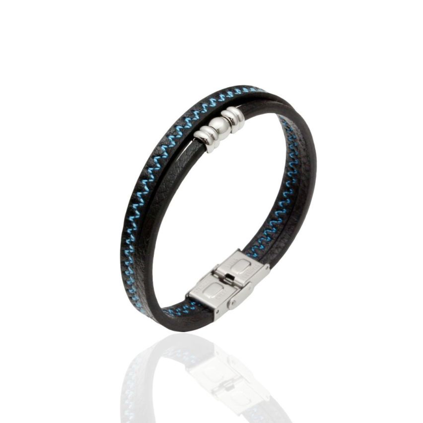 S.Steel Blue Stitched Leather Multilayer Men-c 20g