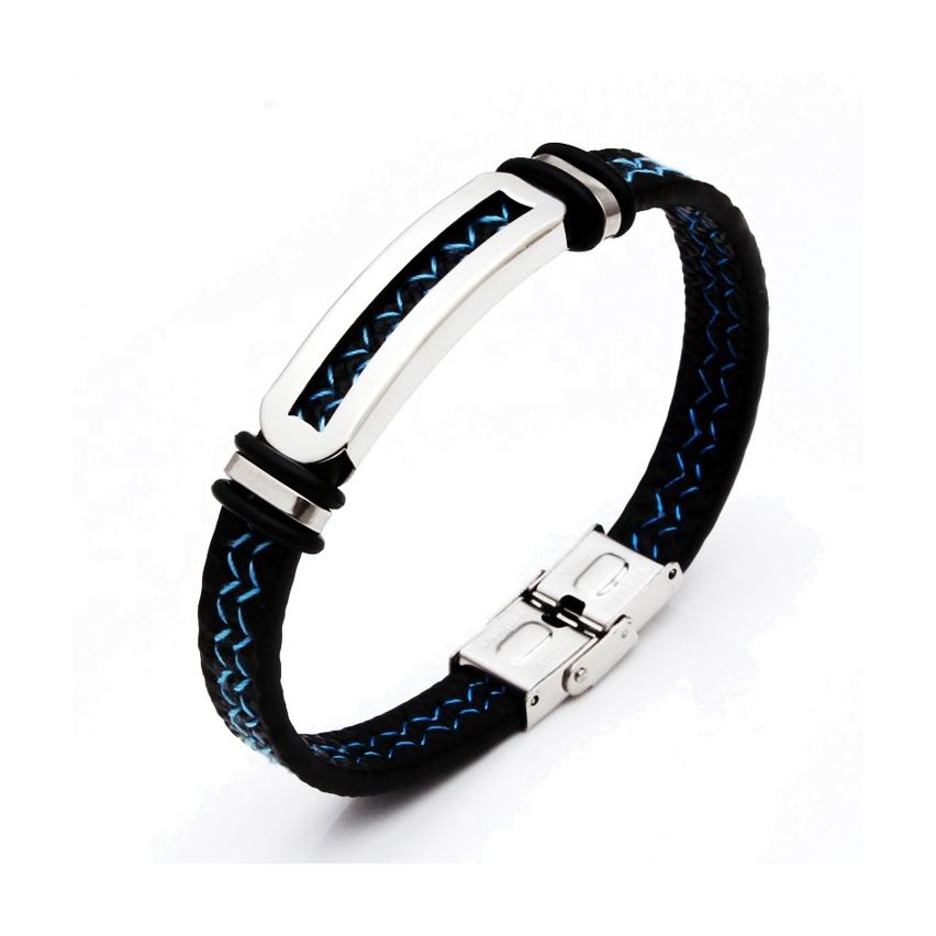 S.Steel Blue Leather Men-c 20g