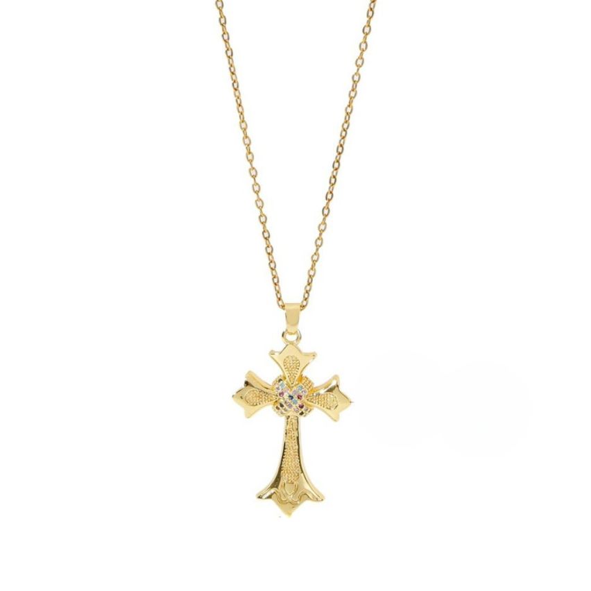 S.Steel Gold Plating Colorfull Zircon Cross Women-c 5g