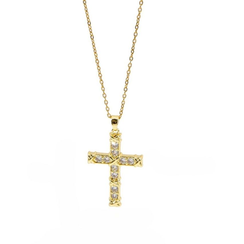 S.Steel Gold Plating White Zircon Cross Women-c 10g