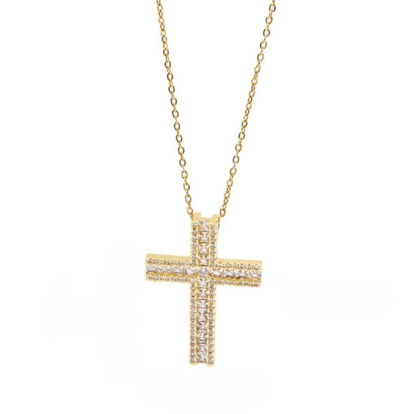 S.Steel Gold Plating White Zircon Cross Women-c 10g