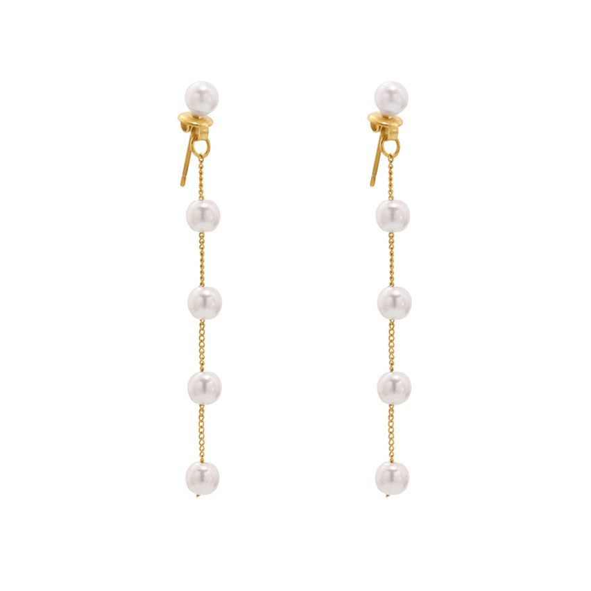 S.Steel New Gold Plating Fake pearl Long Women-c 1.8g