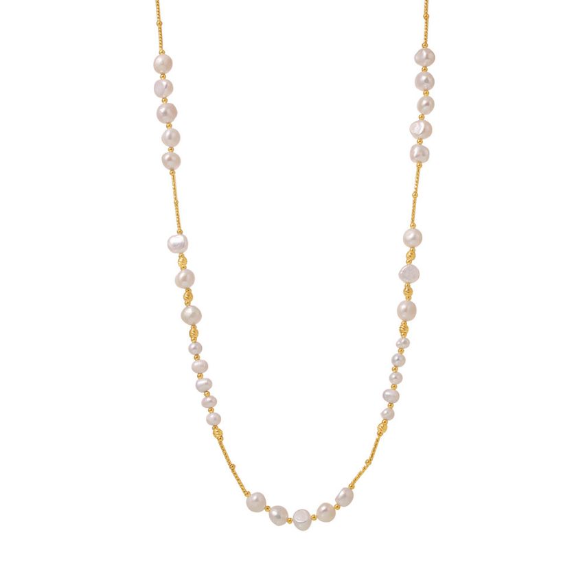 S.Steel New Gold Plating Freshwater pearl Smooth Women-c 34.3g