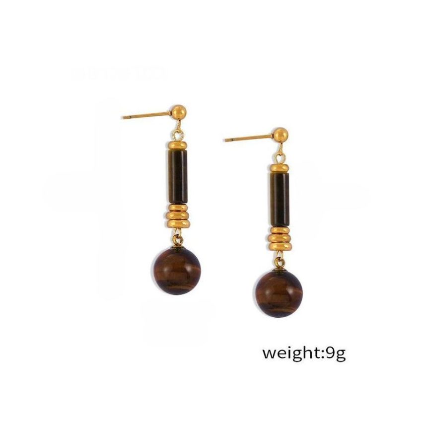 S.Steel Gold Plating Natural Stone Long Women-c 9g