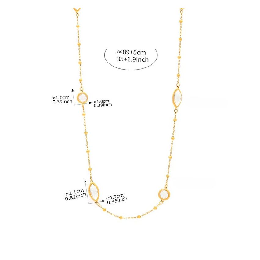 S.Steel New Gold Plating White Glass stone Long Women-c 11g