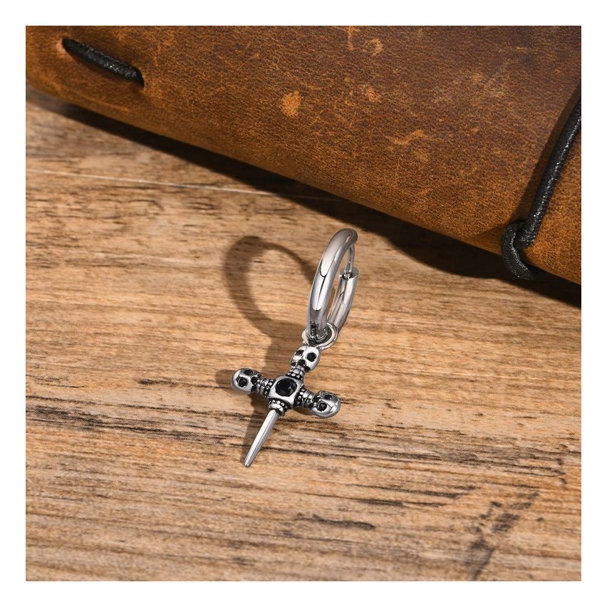 S.Steel Antique silver Zircon Cross Men-c