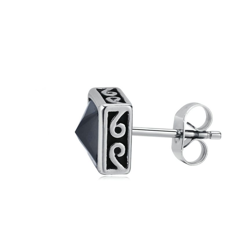 S.Steel Antique silver Hematite Stud Men-c
