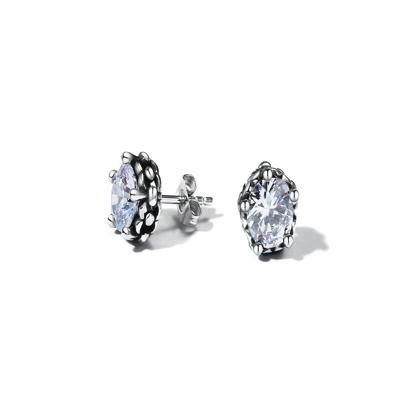 S.Steel Antique silver Zircon Stud Men-c 2.4g