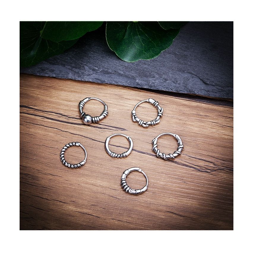 BOHEMIAN Antique silver S.Steel Hoop Men-c 