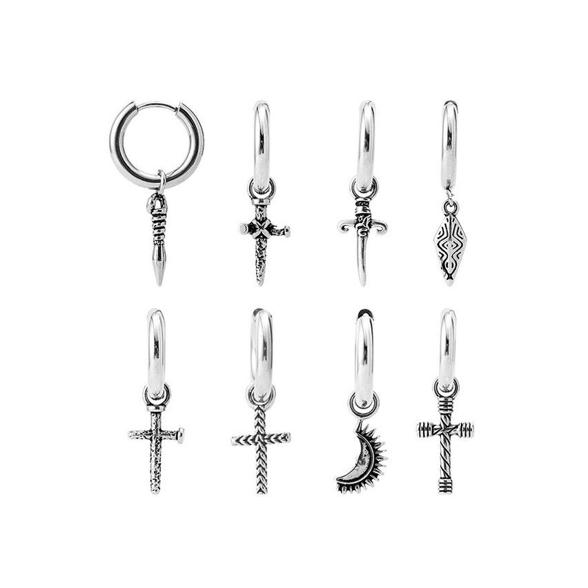 S.Steel Antique silver Hoop Men-c