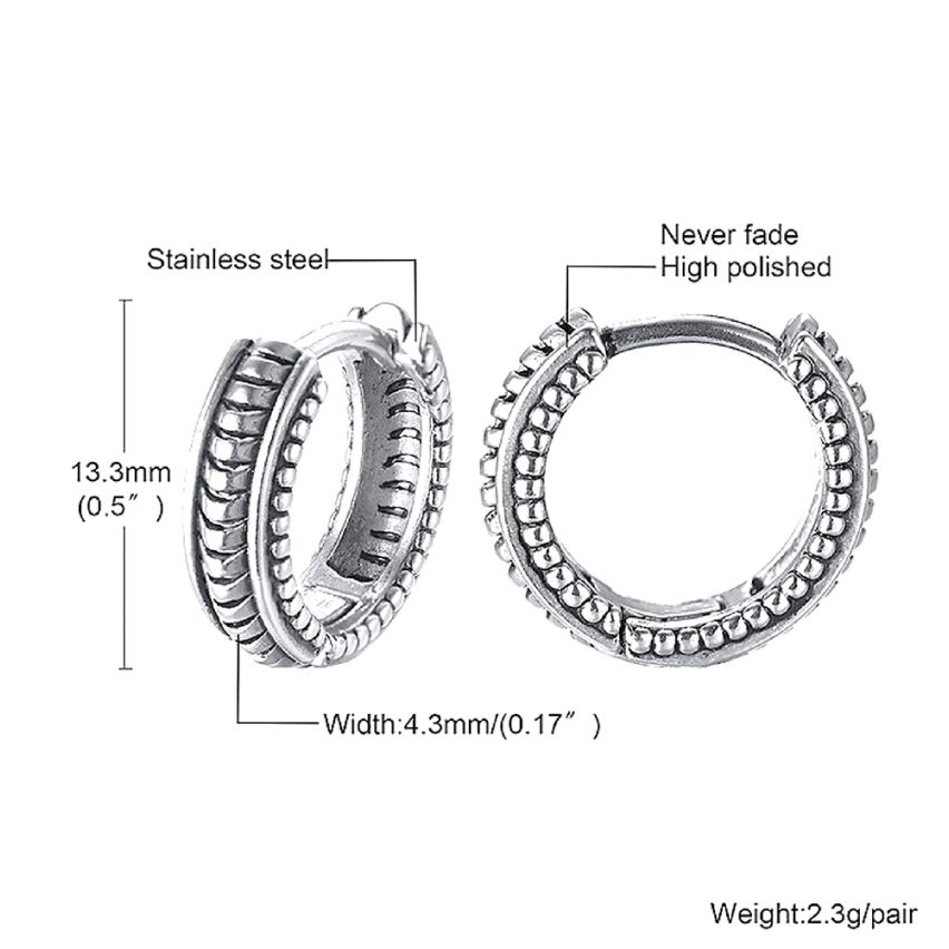 S.Steel Antique silver Hoop Men-c