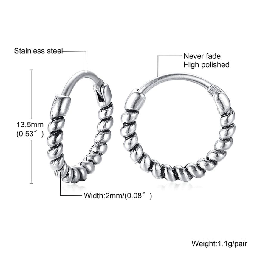 S.Steel Antique silver Hoop Men-c