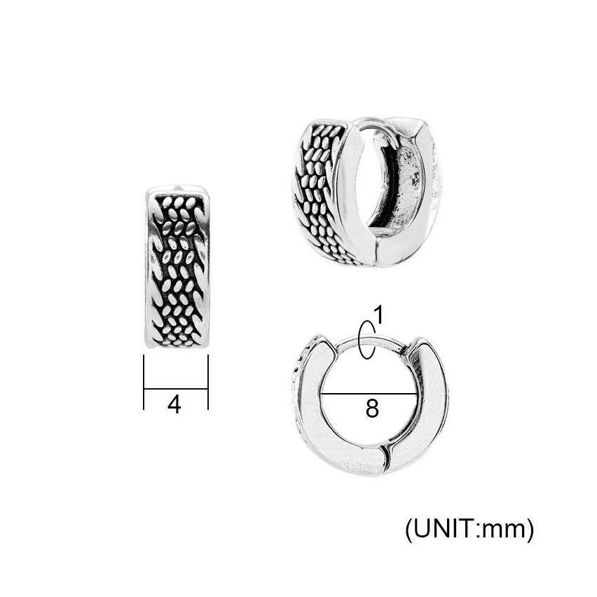 S.Steel Antique silver Hoop Men-c 8x8mm - 4mm