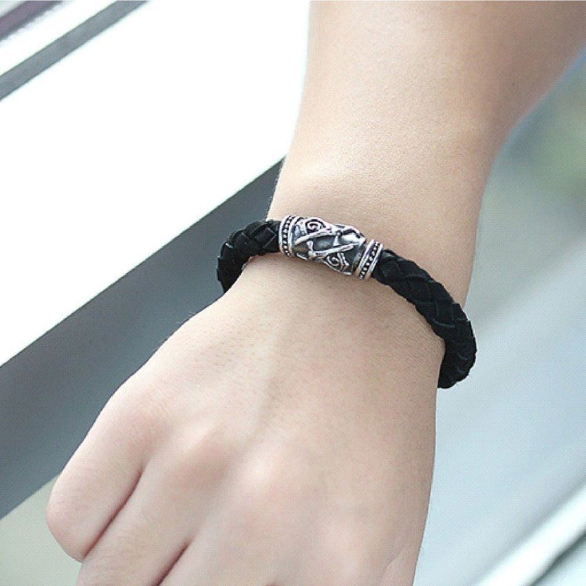 S.Steel Antique silver Leather Men-c