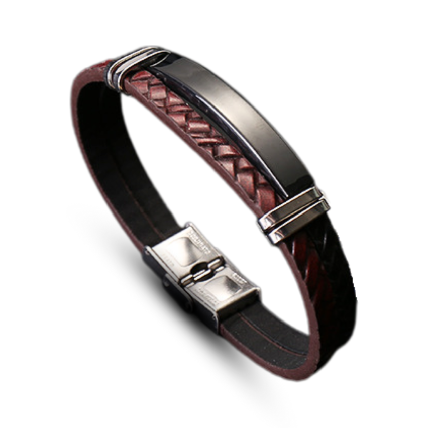 S.Steel Black Brown Leather Men 25g 210x5mm