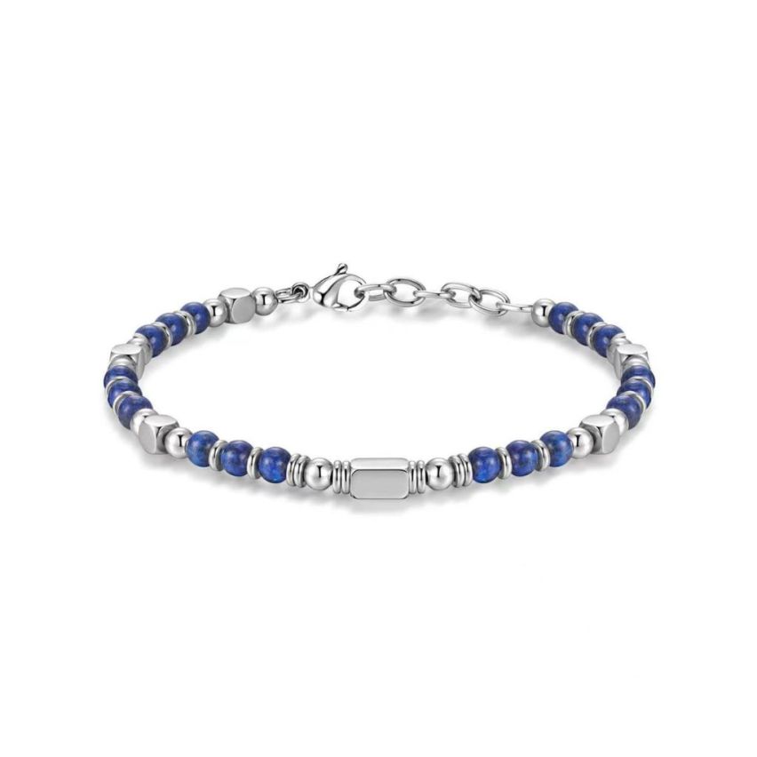 S.Steel Blue marine Glass stone Beads Women-c 8.2g