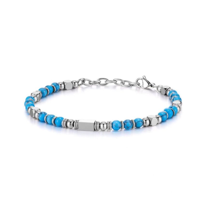 S.Steel Lake blue Glass stone Beads Women-c 8.2g