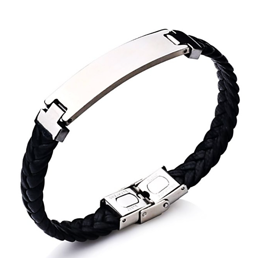S.Steel Black Leather Men-c 16g 210x10mm