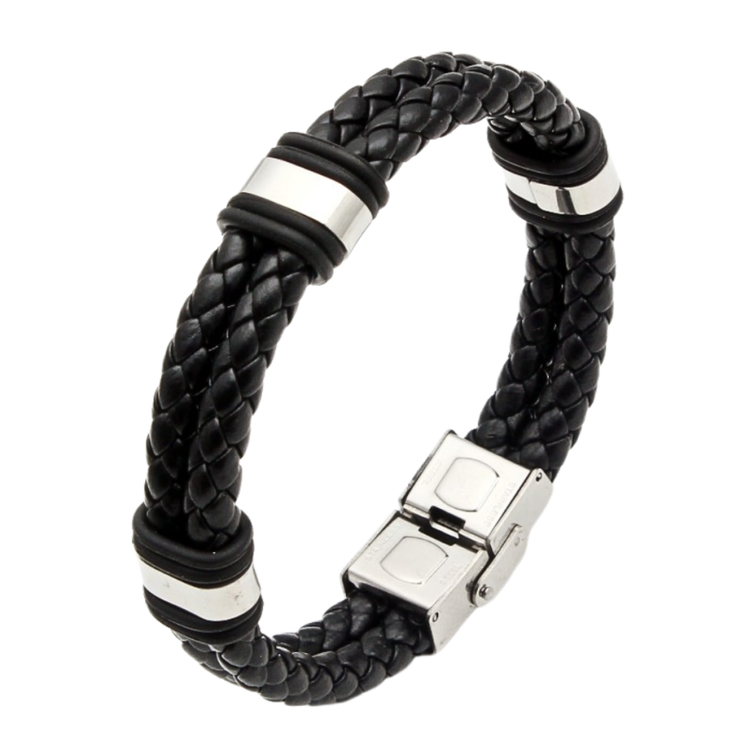 S.Steel Black Leather Men-c 19g