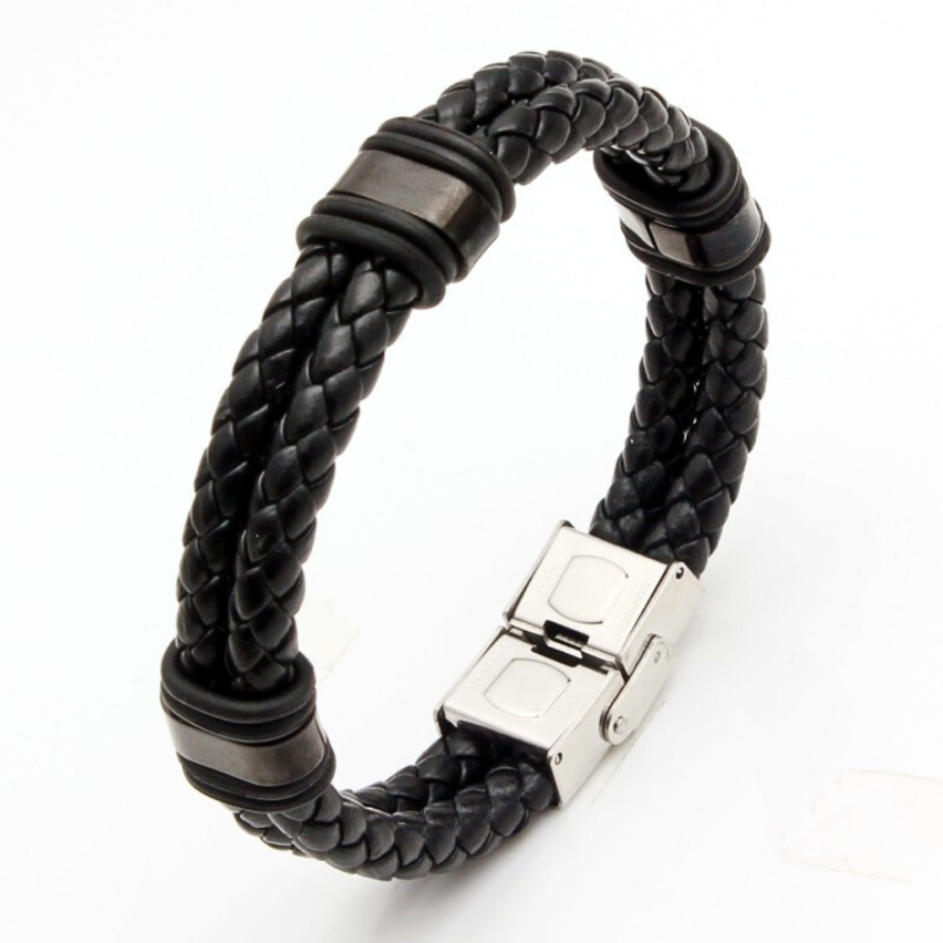 S.Steel Black Leather Men-c 19g