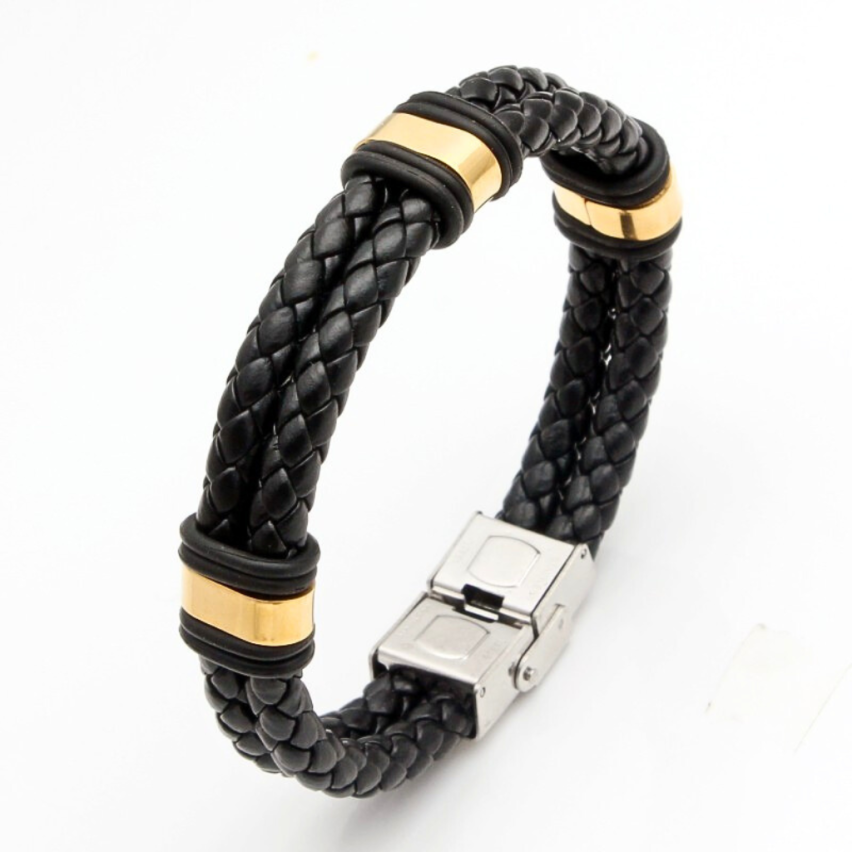 S.Steel Two plating colors Leather Men-c 19g