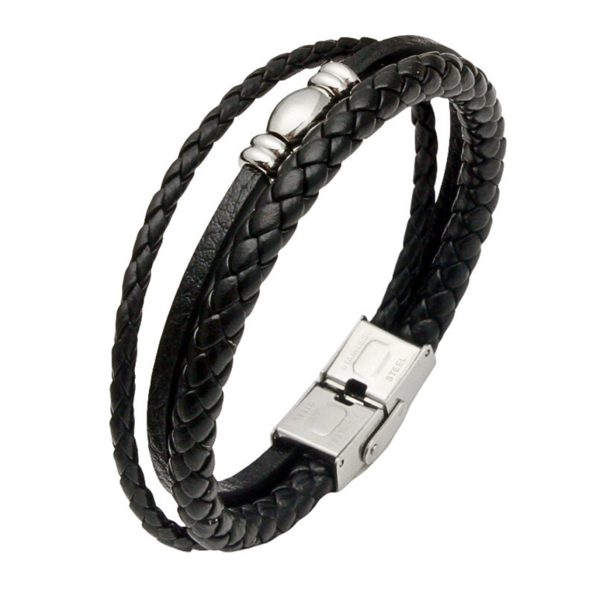 S.Steel Black Leather Men-c 20g