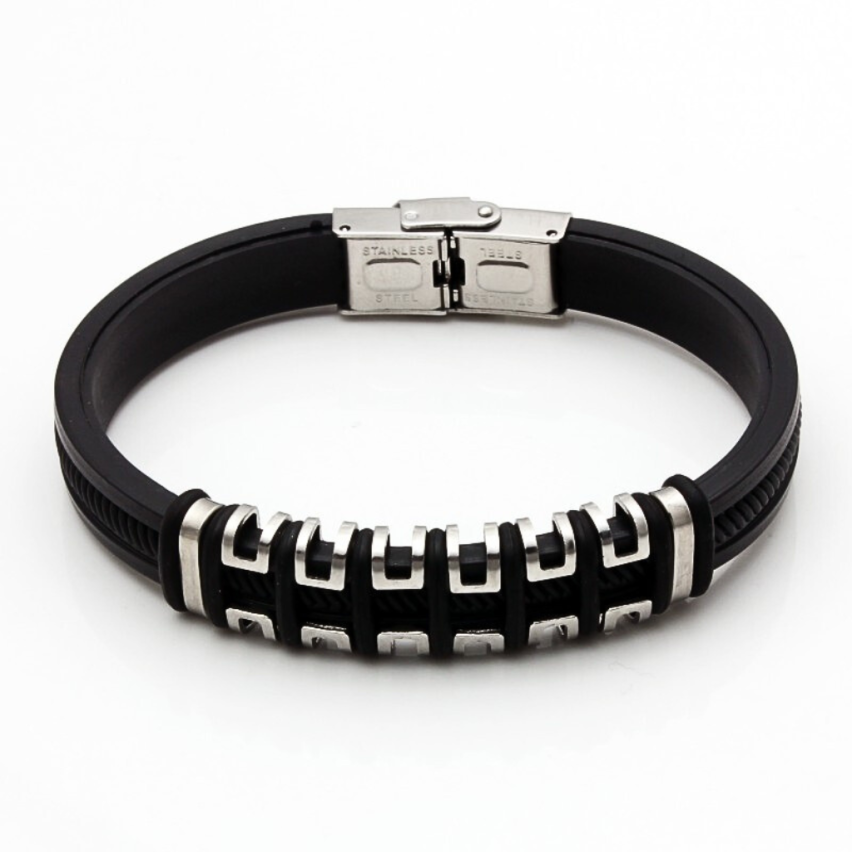 S.Steel Black Silicone Leather Men-c 20g