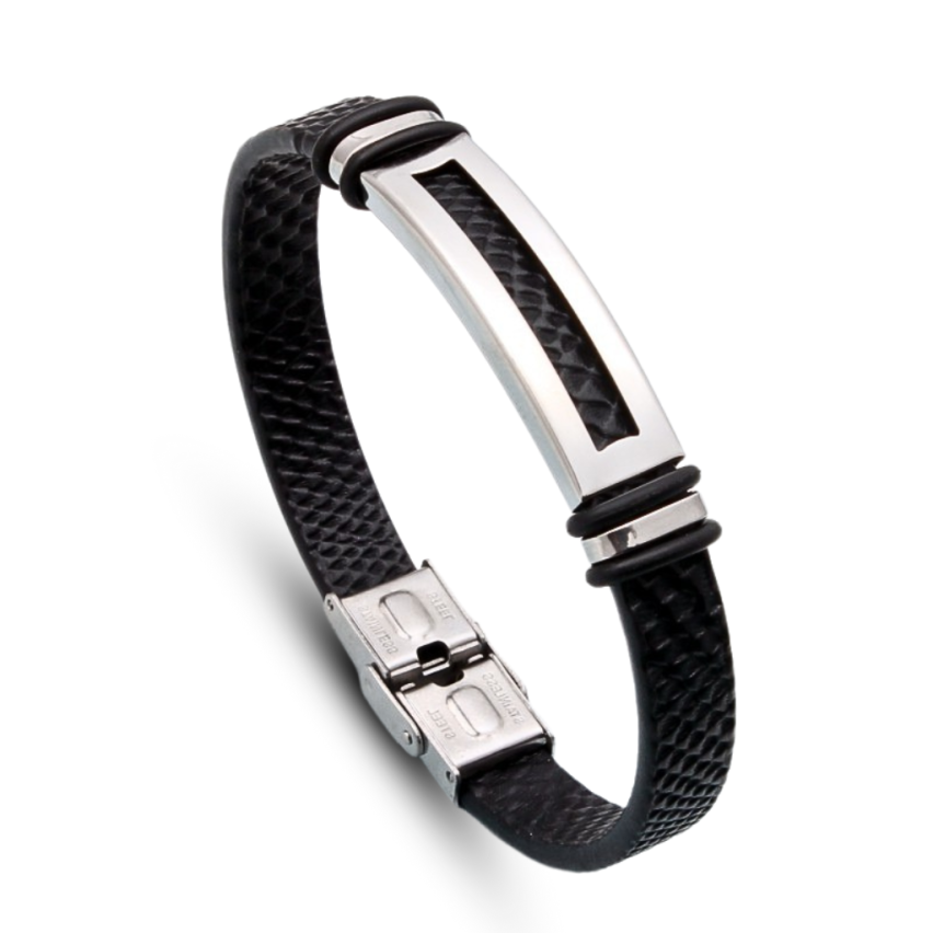 S.Steel Black Leather Men-c 20g