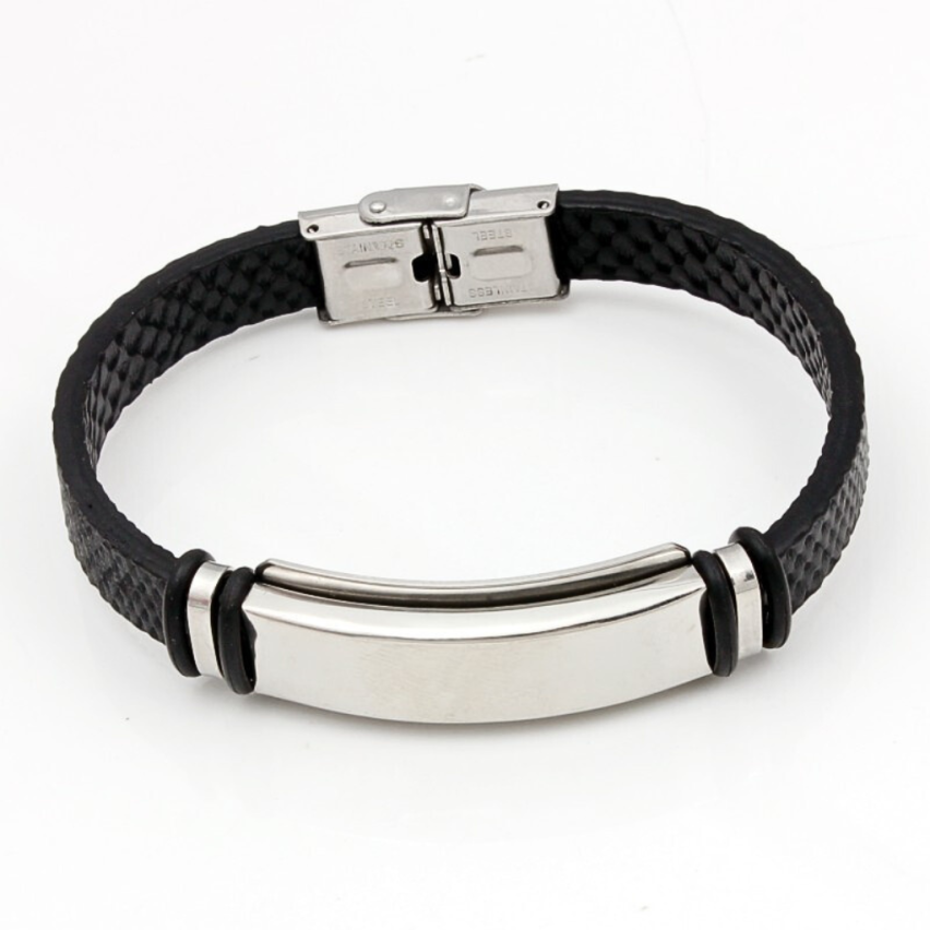 S.Steel Leather With Plate Men-c 20g