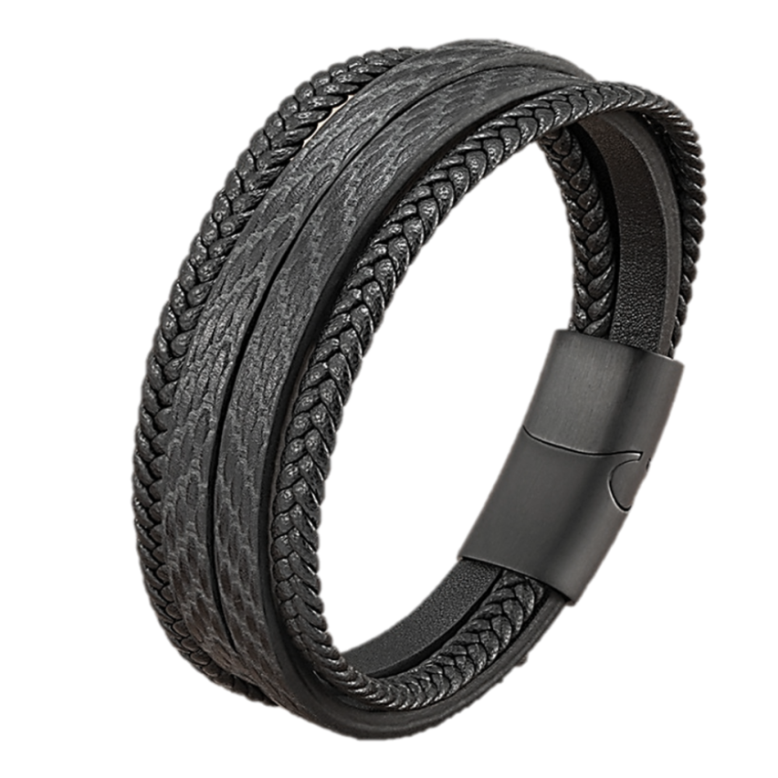 S.Steel Black Plating Leather Multilayer Men-c 28g