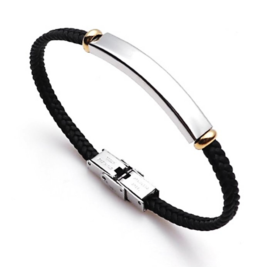 S.Steel Black Leather Men-c 7.57g  - Black - ESSENTIAL - S.Steel - Leather - Adjustable