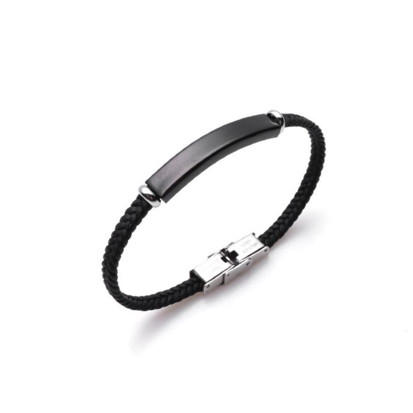 S.Steel Black Leather Men-c 7.57g  - ESSENTIAL - S.Steel - Black - Leather - Adjustable