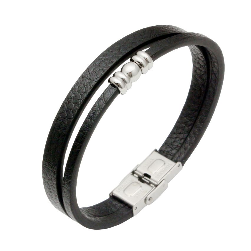 S.Steel Black Leather Men-c 20g