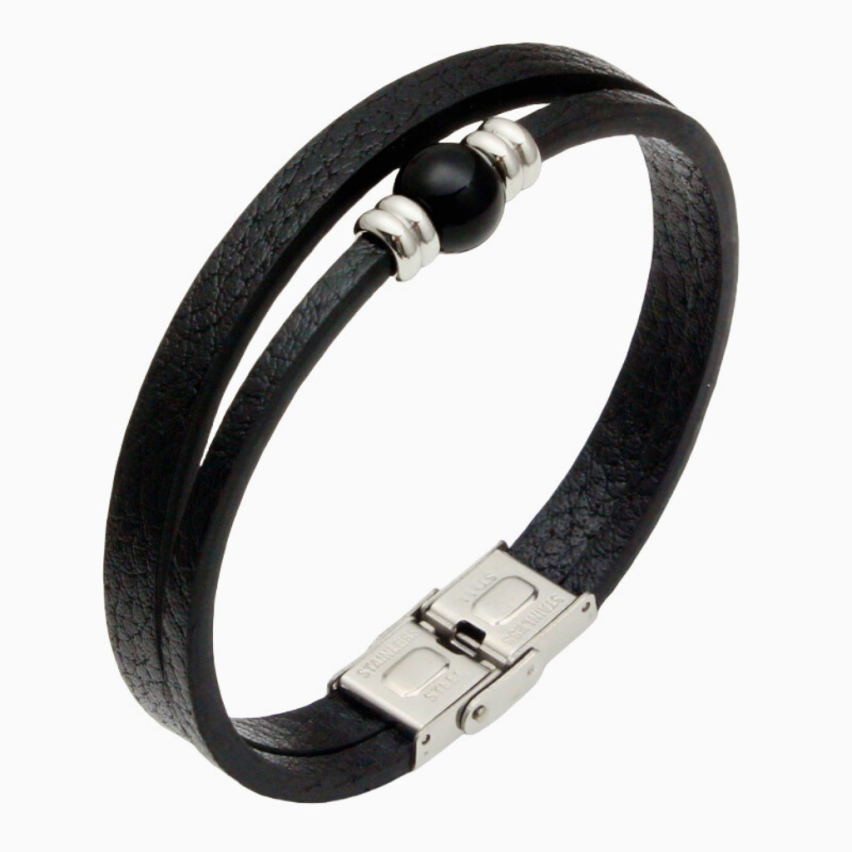 S.Steel Black Leather Men-c 20g