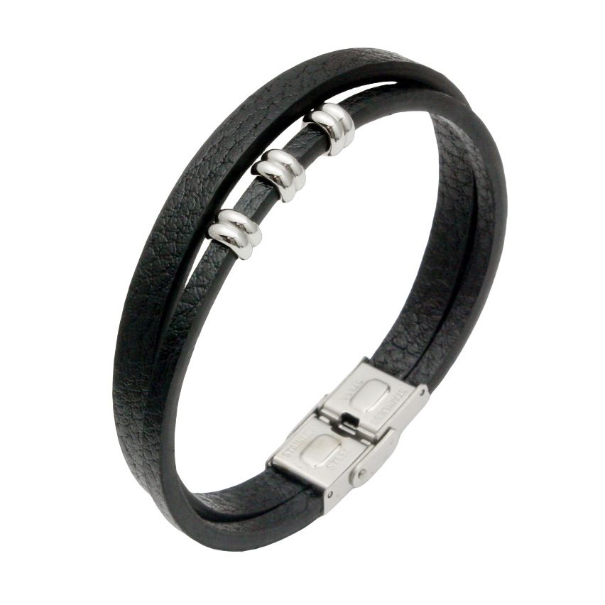 S.Steel Black Leather Men-c 20g