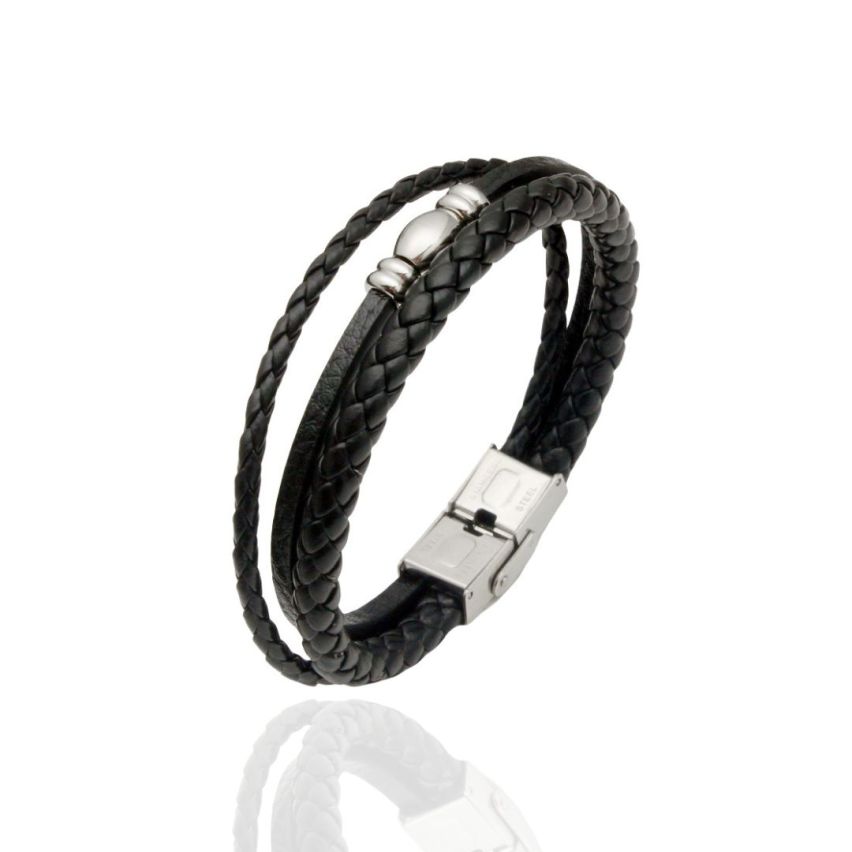 S.Steel Black Leather Men-c 20g