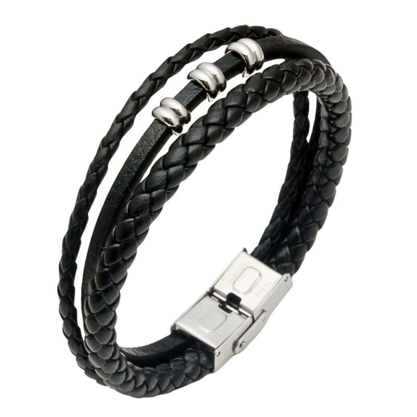 S.Steel Black Leather Men-c 20g