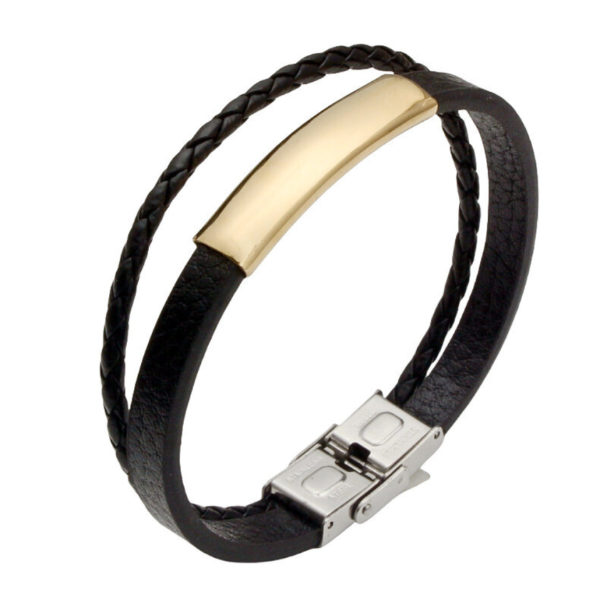 S.Steel Gold Plating Leather Men-c 20g