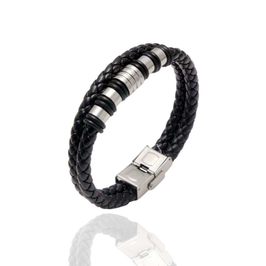 S.Steel Black Leather Men-c 19g