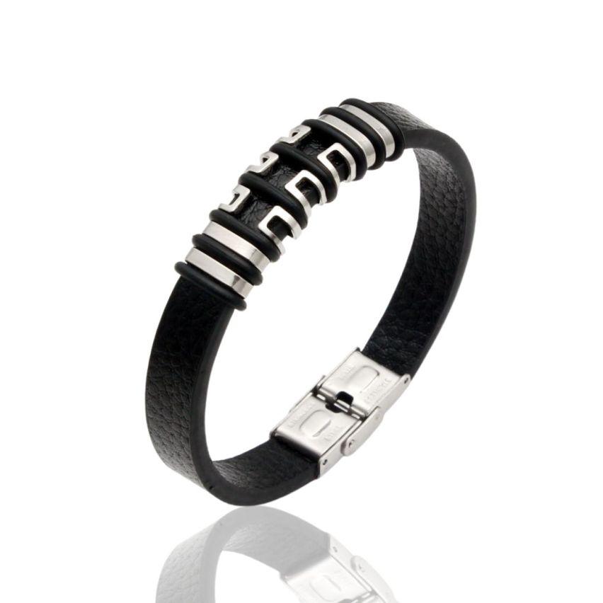 S.Steel Black Leather Men-c 20g