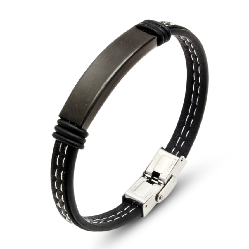 S.Steel Black Plating Leather With Plate Men-c 20g