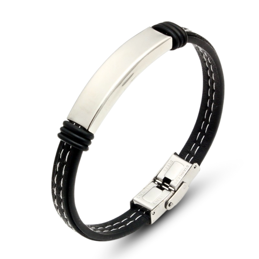 S.Steel Leather With Plate Men-c 20g