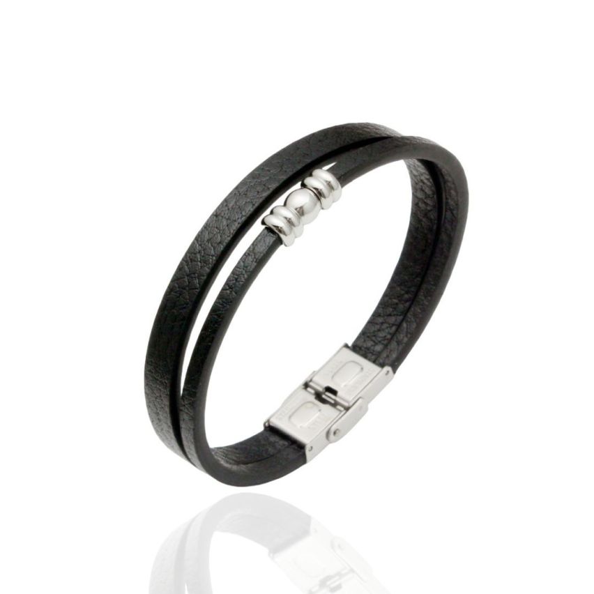 S.Steel Black Leather Men-c 20g