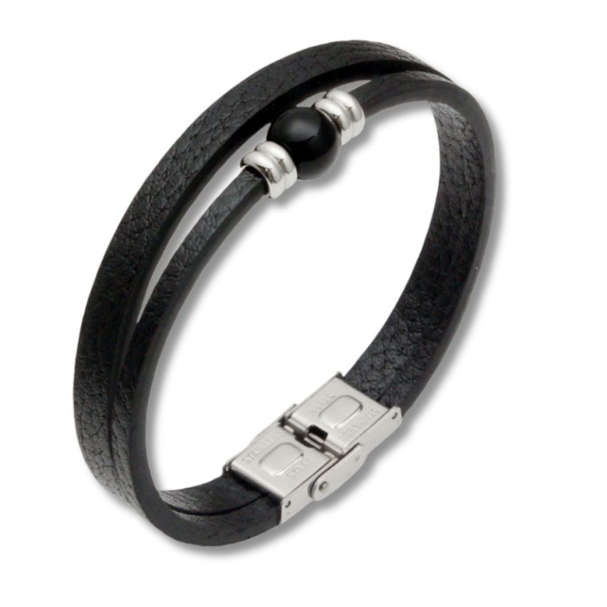 S.Steel Black Leather Men-c 20g