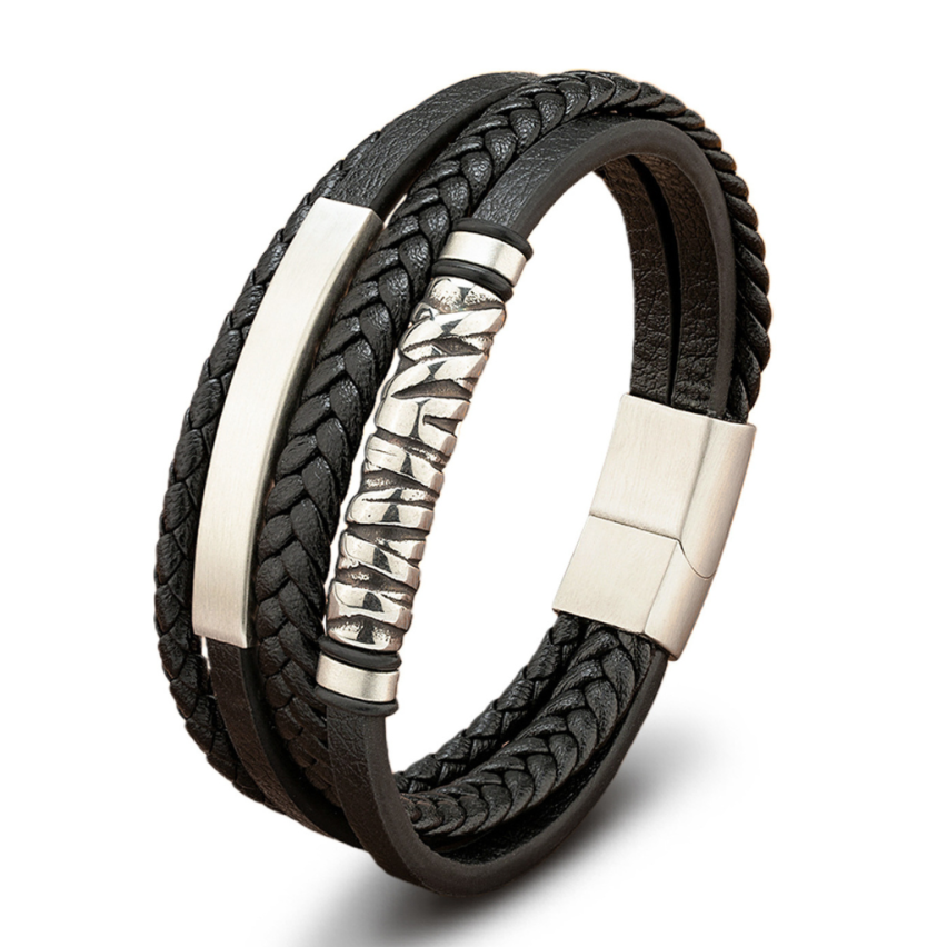 S.Steel Black Leather Multilayer Men-c 28g